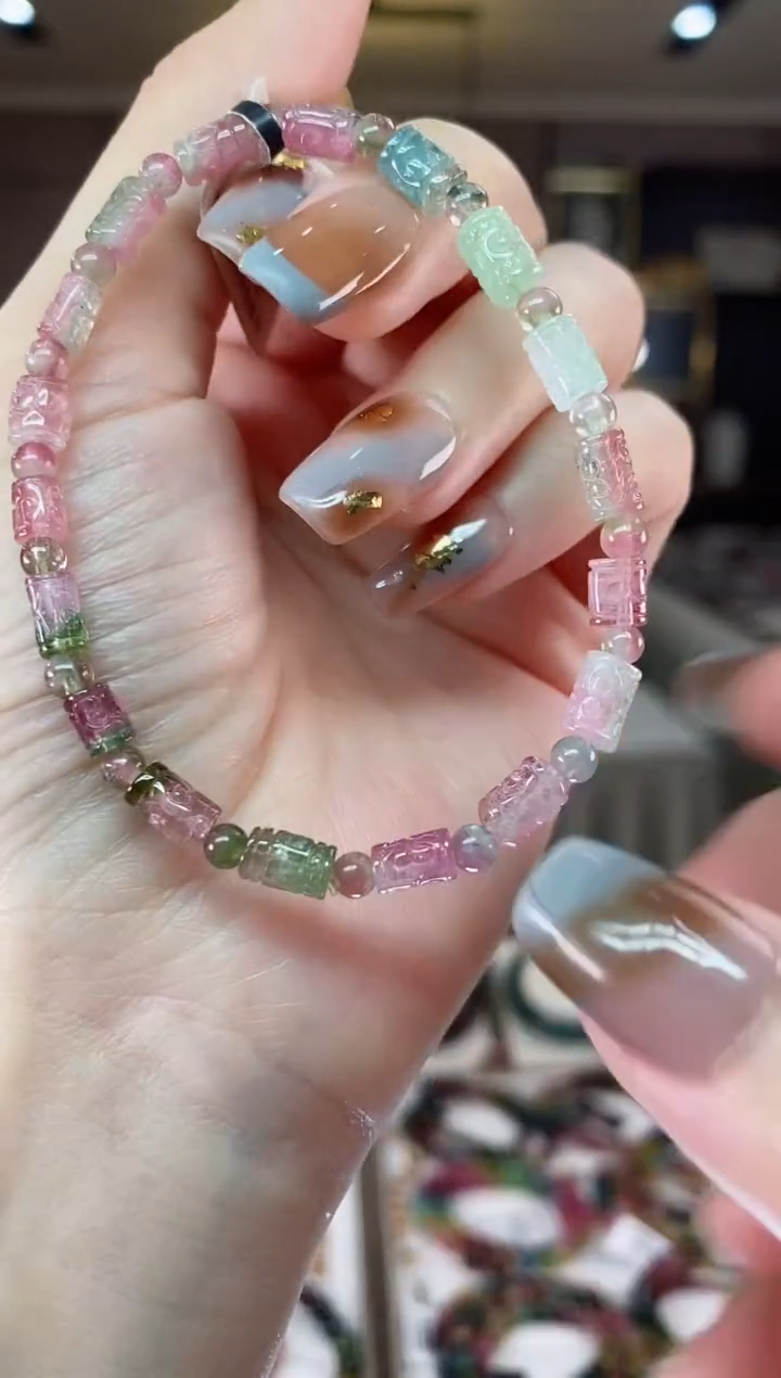 【闪购商品】碧玺西瓜桶珠单圈手串未镶嵌一物一证dan