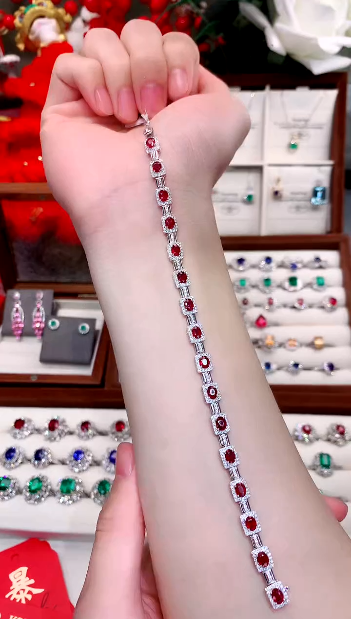【闪购商品】手链18K金镶嵌红宝石4.45ct/天然宝石/七天无理由