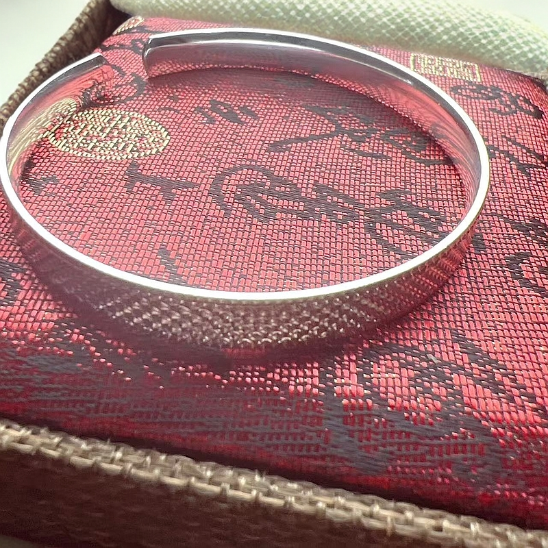 足银手镯 B17足银手镯开口龙鳞满天星时尚款大小可调节经典气质