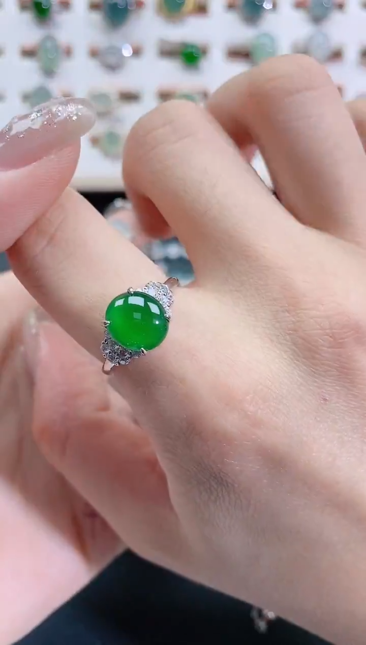 银S925镶嵌戒指翡翠天然翡翠