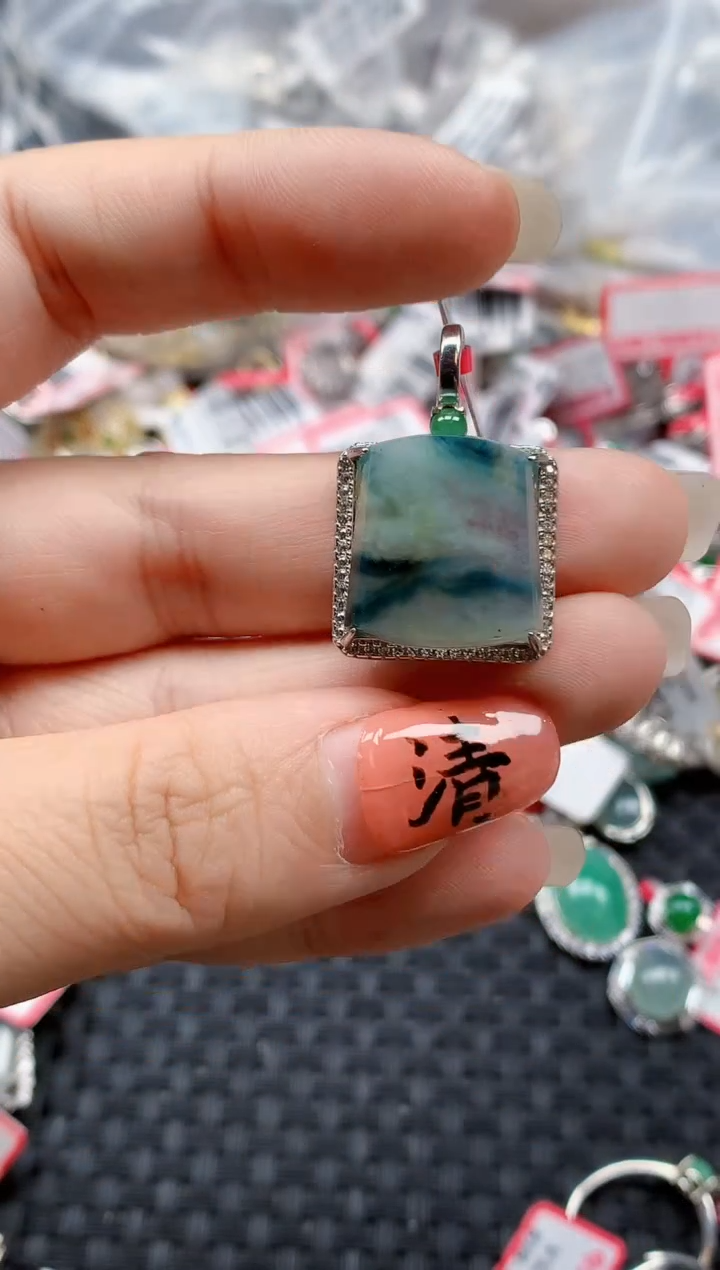 银S925镶嵌戒指翡翠天然A货缅甸翡翠