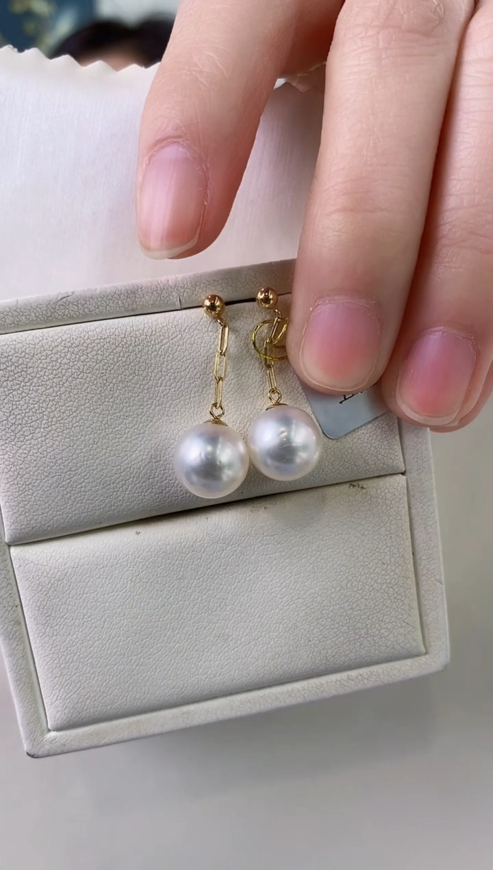 【闪购商品】海水珍珠耳饰18K金镶嵌9-10澳白珍珠耳饰