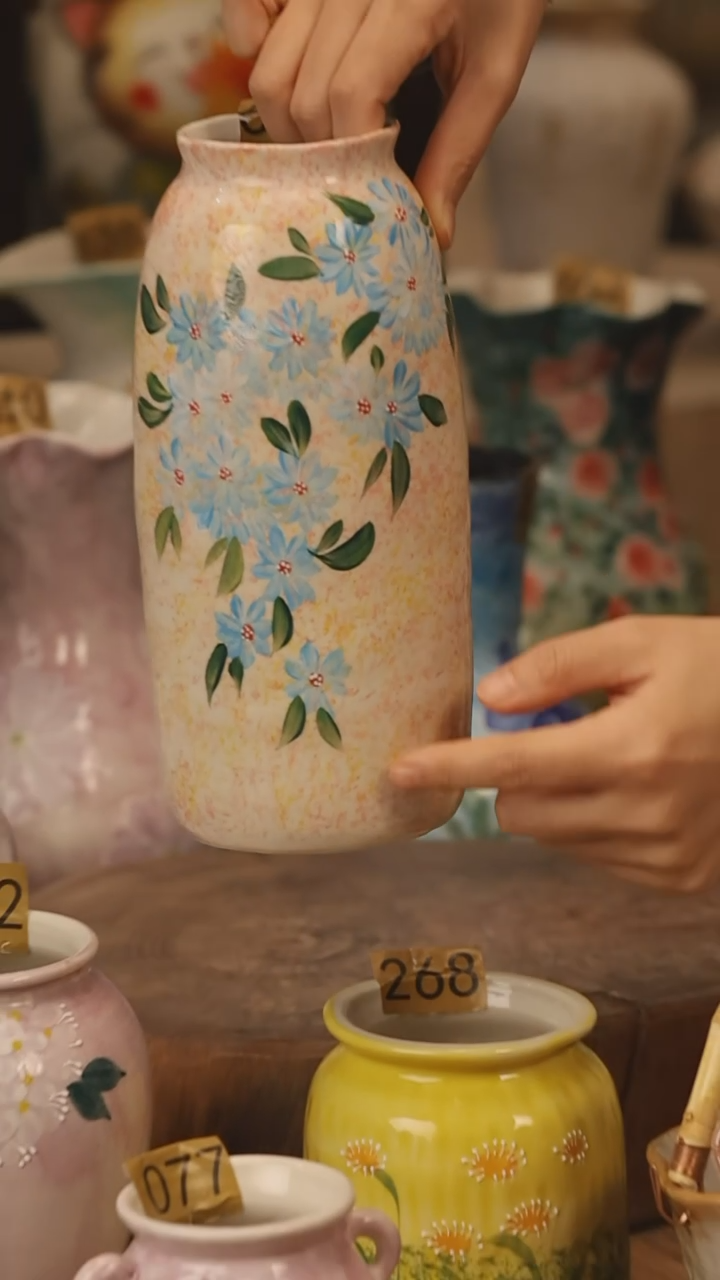 陶瓷景德镇设计师手作花器摆件侘寂风@M658@