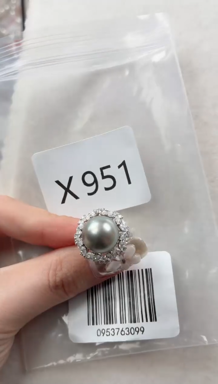 银S925镶嵌戒指海水珍珠X951