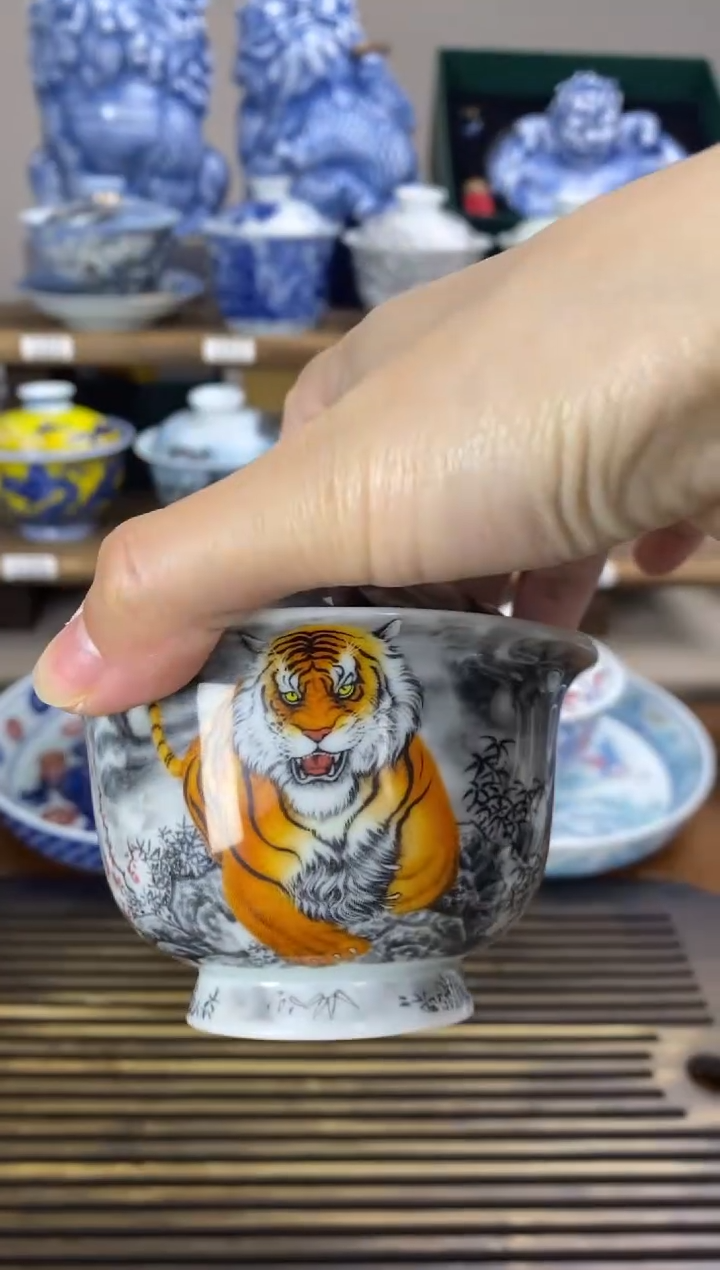 【闪购商品】老虎 二才盖碗 陶瓷