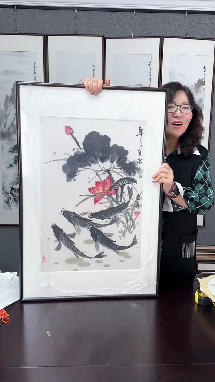 【闪购商品】国画荷花实木装裱