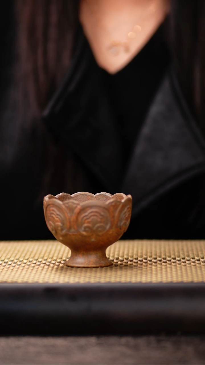 18小鱼匣钵烧图腾高足杯