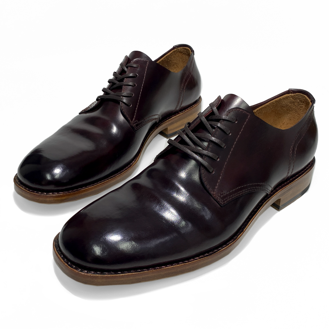 科尔多瓦层意大利马臀皮圆方头平跟系带栎木牛皮底皮鞋德比男鞋