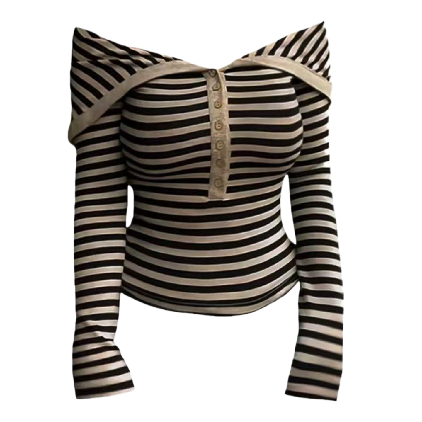 有莱头家一字肩条纹T恤女春季设计感辣妹短款露肩上衣T恤