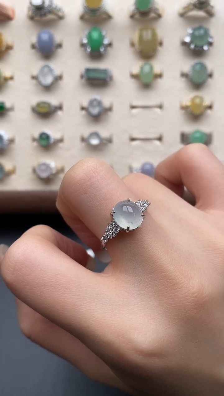 银S925镶嵌戒指翡翠一物一证一礼盒