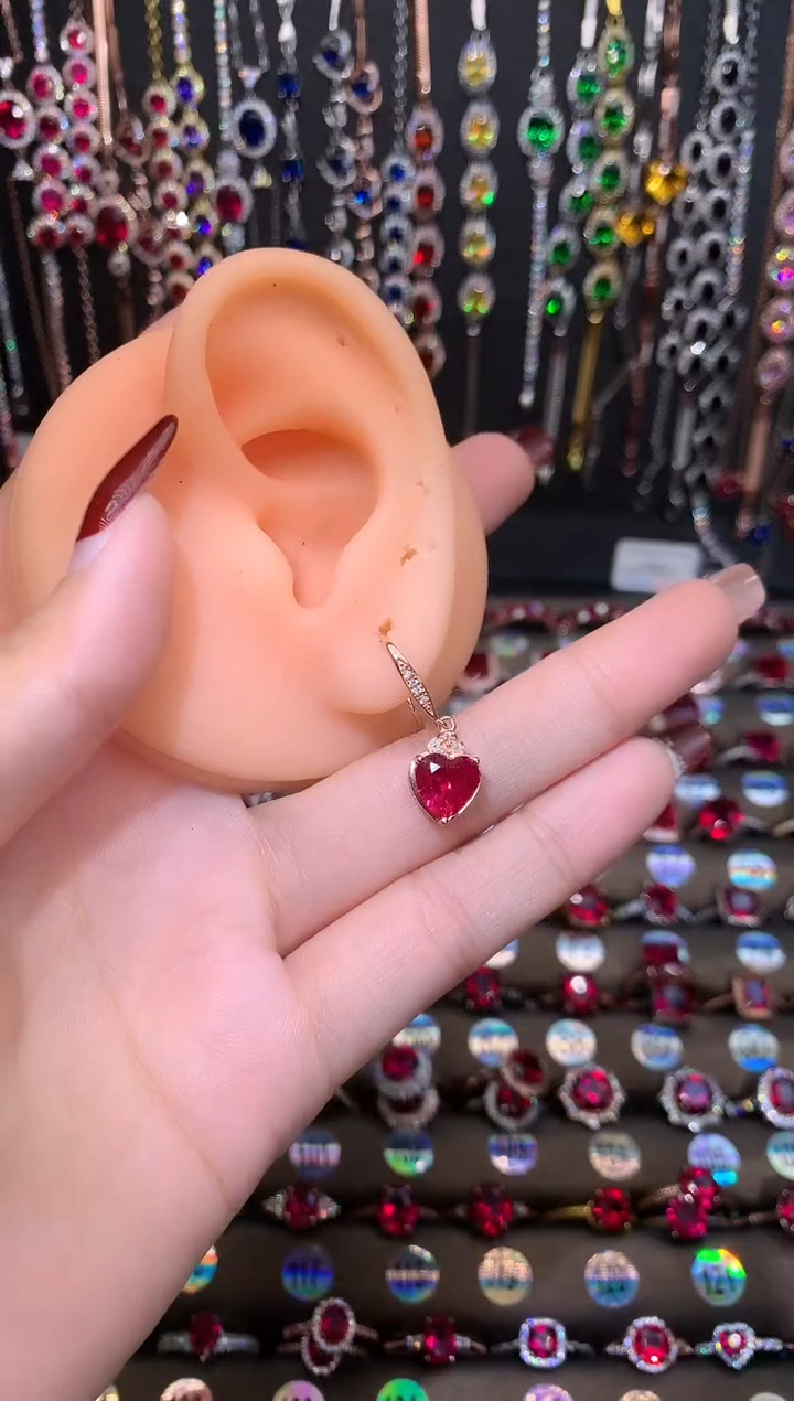 【闪购商品】红宝石耳环银S925镶嵌玫瑰金