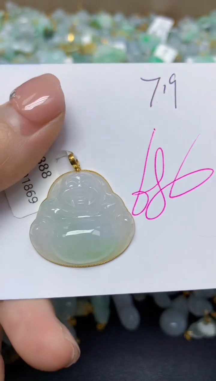 【闪购商品】翡翠挂件18K金镶嵌 天然翡翠A货