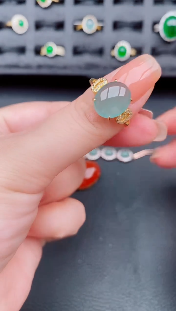 翡翠戒指银S925镶嵌天然a货翡翠548