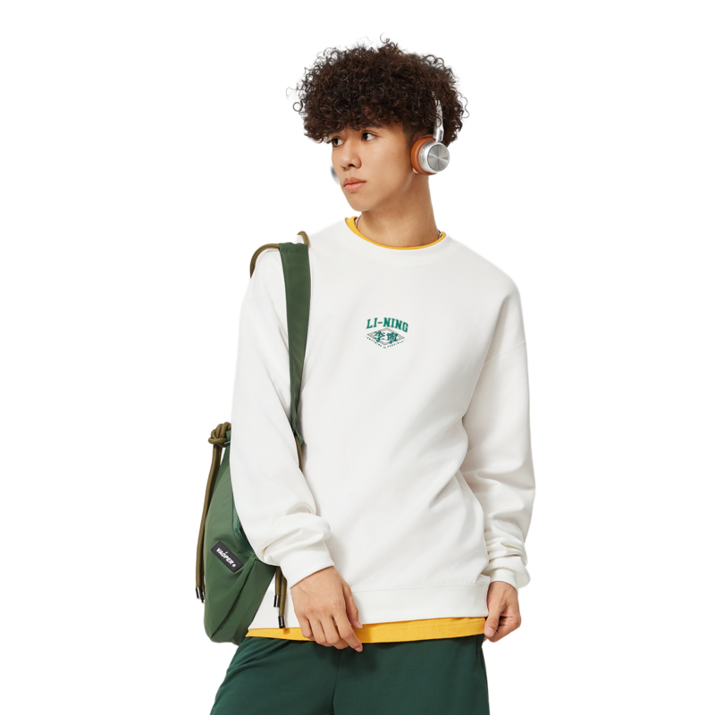 李宁卫衣秋男时尚系列舒适透气简约常规套头无帽卫衣AWDU609-B品