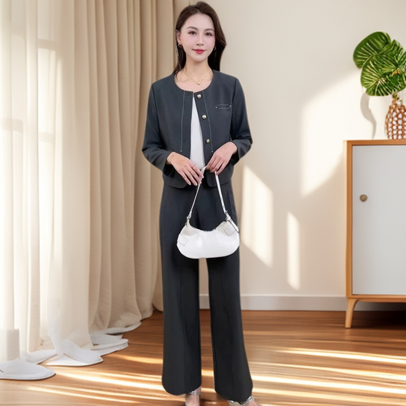 C021#灰【木兮兮专属】2025年秋冬季新款气质修身时尚休闲百搭套装