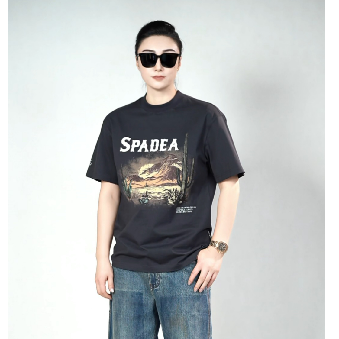 黑桃A系列男士时尚微廓形短袖53DT358秋冬款男装短袖T恤宽松百搭