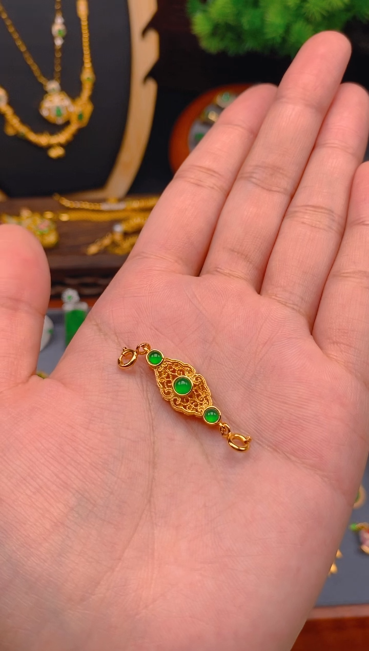 翡翠银S925镶嵌吊坠(不含链)花丝延长链