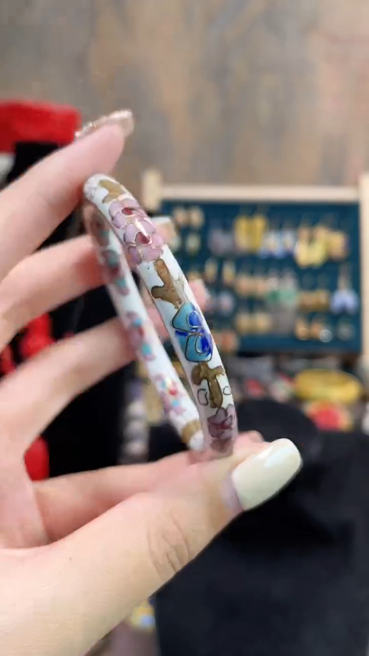  非遗手工景泰蓝开口镯子白色