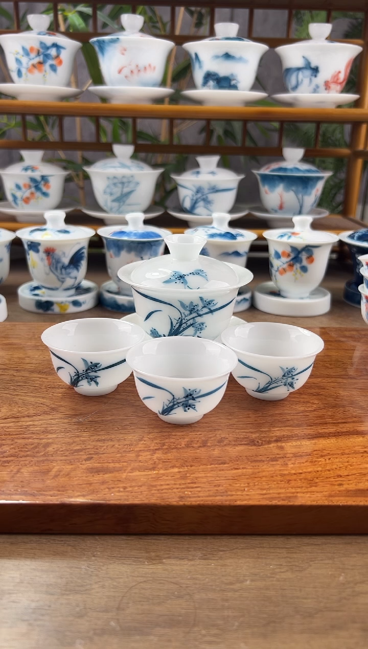 【闪购商品】微瑕高冰兰花130ml三才盖碗+小和顺3