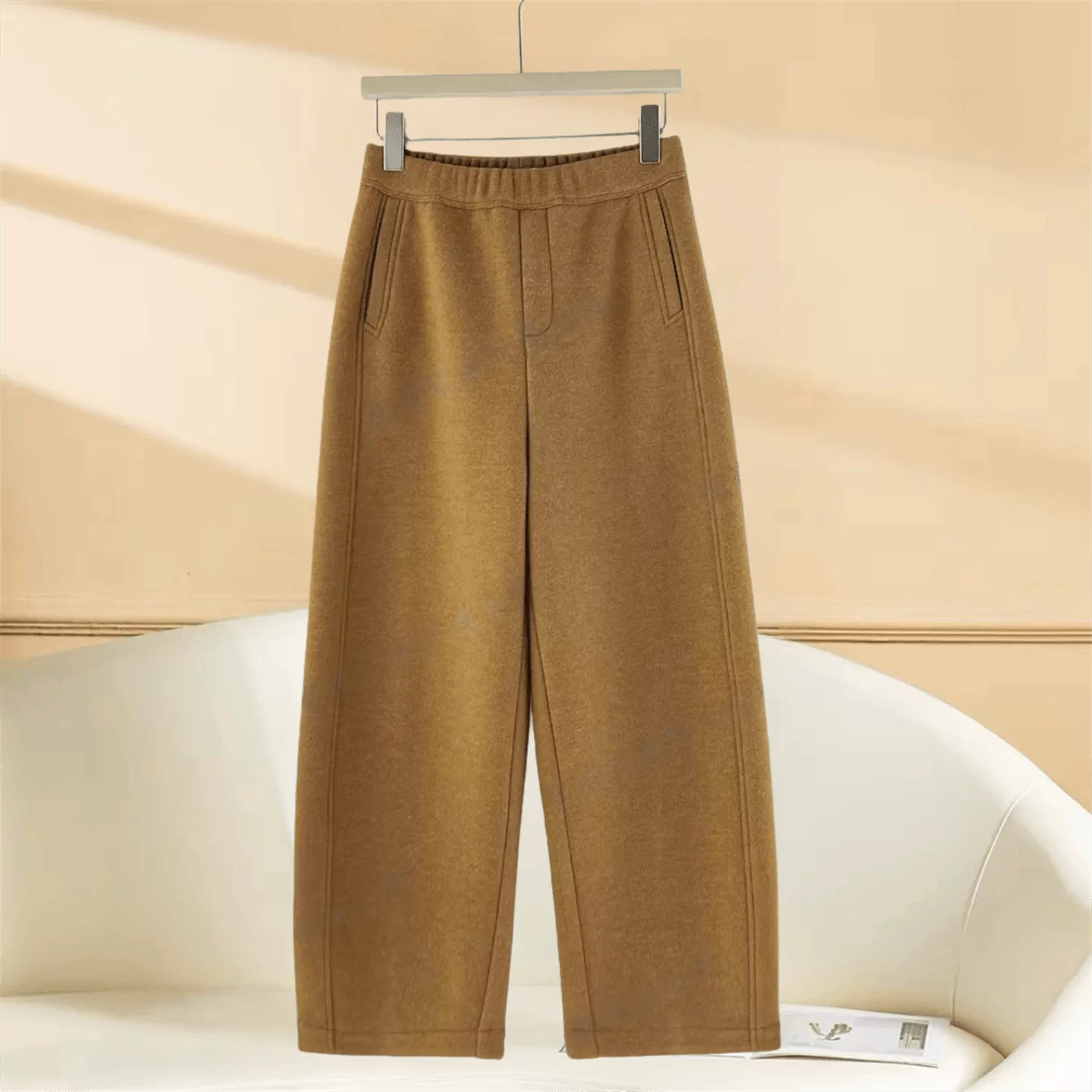 2025冬季高腰窄版弯刀裤气球阔腿气质时尚羊毛呢九分裤休闲裤子