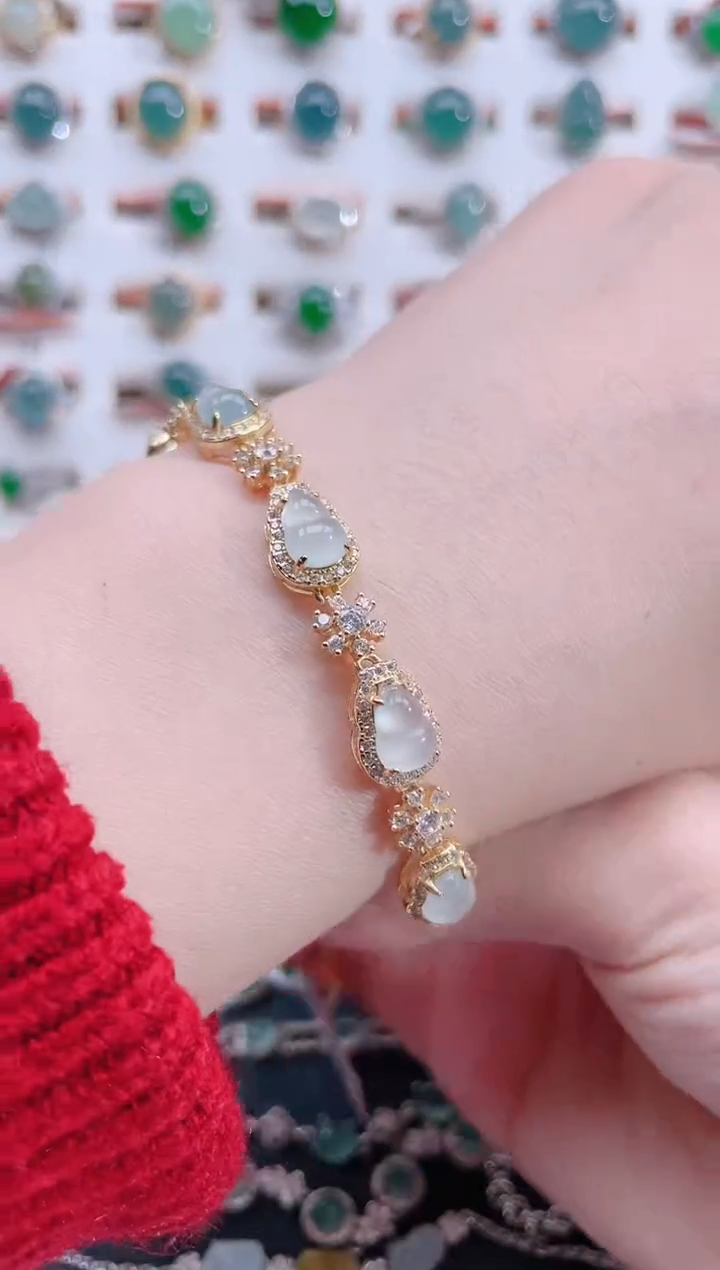 银S925镶嵌手链翡翠天然翡翠