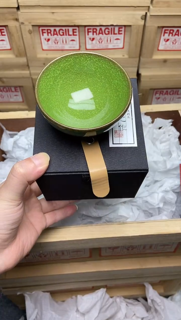 茶盏翡翠绿 冰裂建盏主人杯