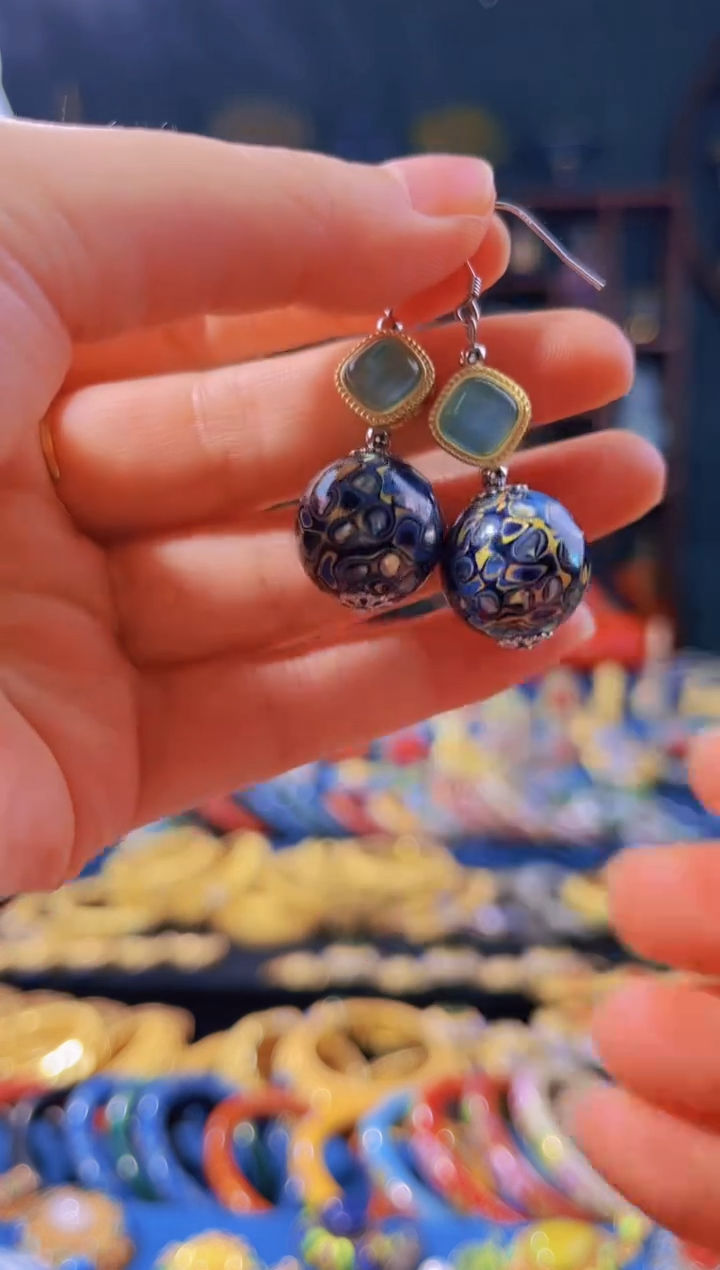 【闪购商品】非遗绝技 犀皮漆耳环 蓝