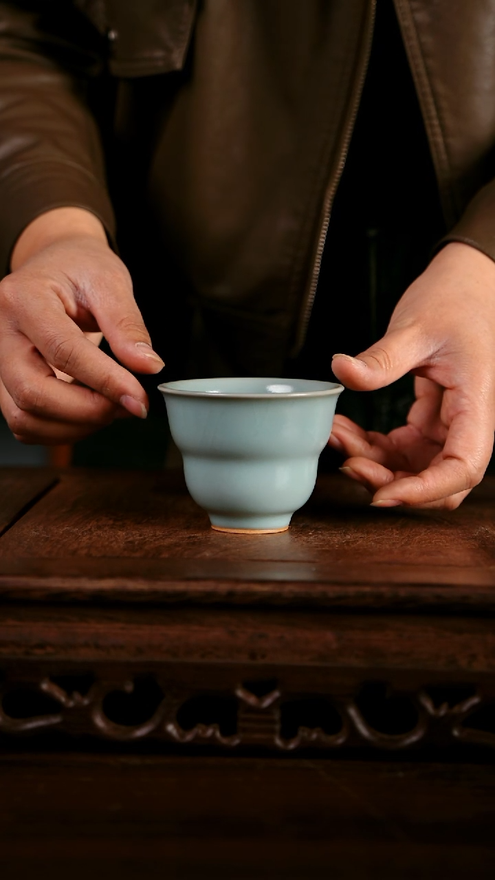 杯子陶青霁汝窑仿古釉  葫芦杯微瑕