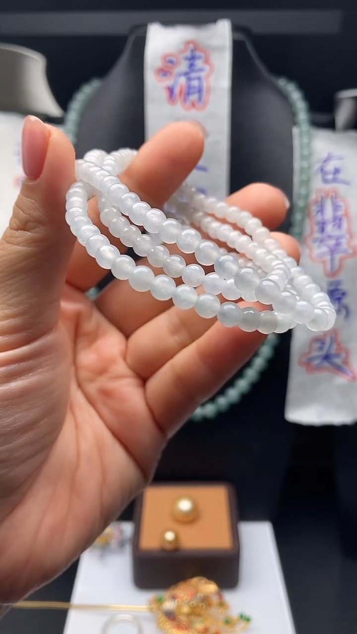 未镶嵌定制翡翠5.0mm 白珠珠 62cm