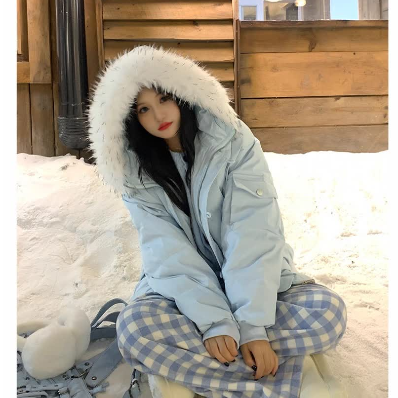 冬季新款可脱卸大毛领棉衣棉服oversize加厚保暖情侣装男女外套