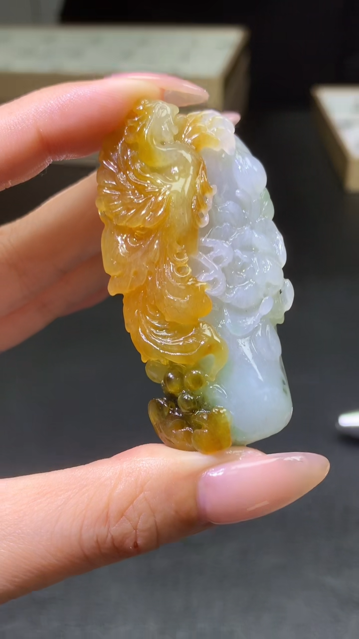 【闪购商品】定制翡翠未镶嵌003ee-毛货凤凰牡丹送金扣18