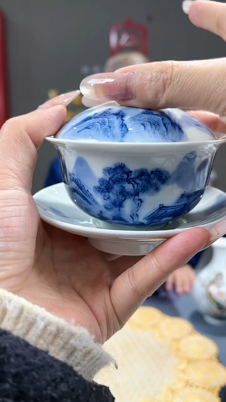 【闪购商品】官窑瓷画院242官窑瓷画院山水三才盖碗