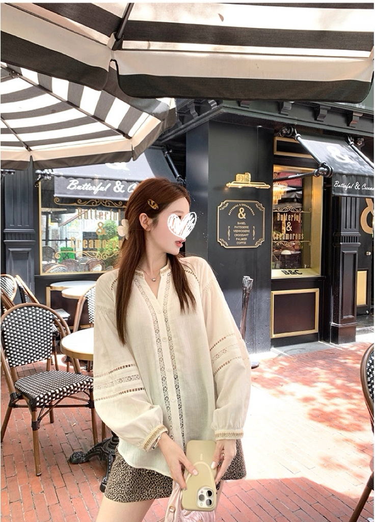 V领长袖衬衫女设计感衬衣