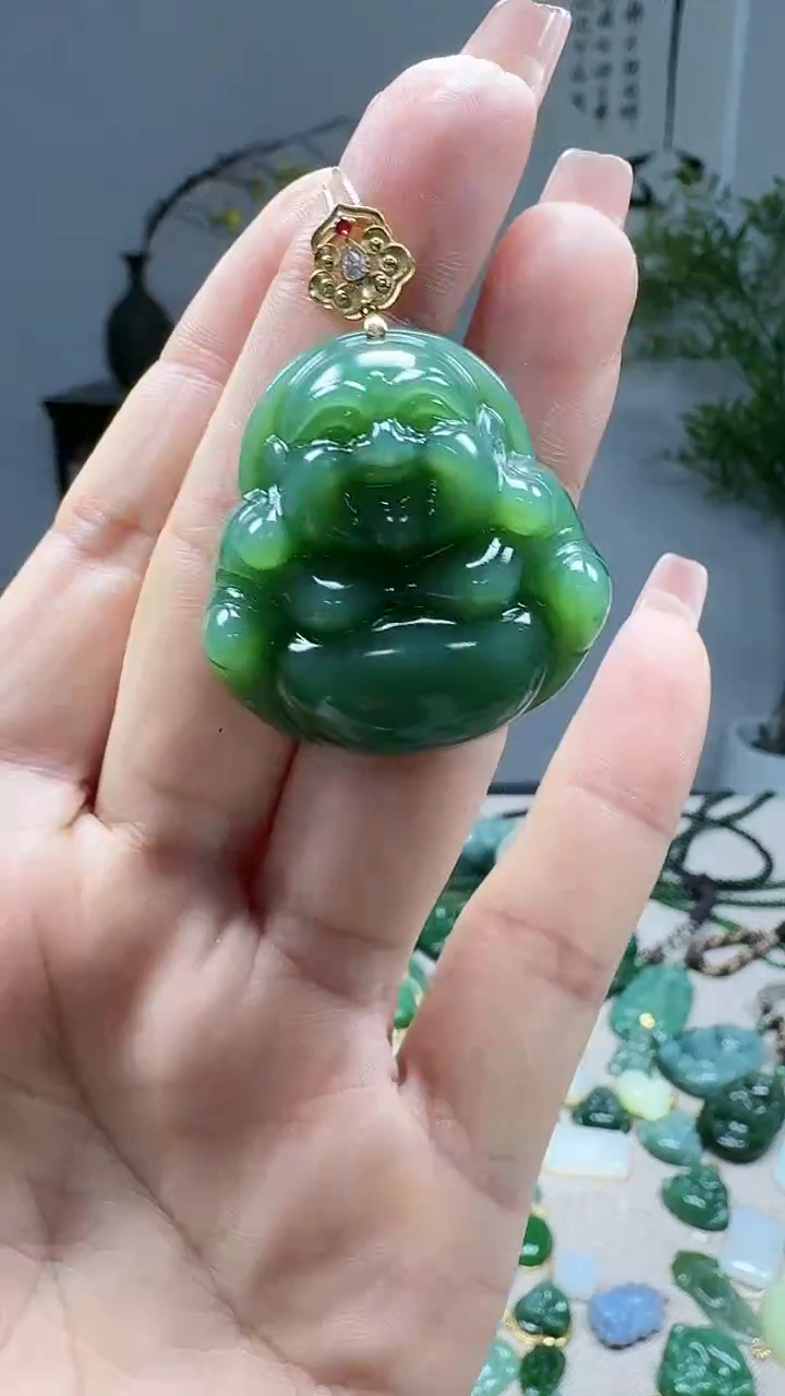 吊坠(不含链)18K金镶嵌和田玉1