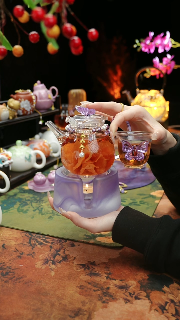 【闪购商品】紫色温茶台+茶壶+链子+杯子