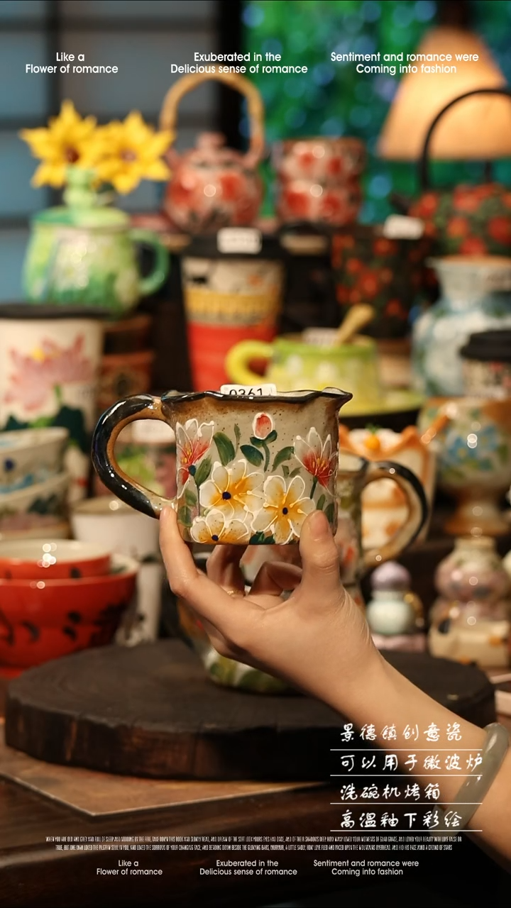 陶瓷随机一个景德镇高温釉下彩手工手绘款式@A0361@