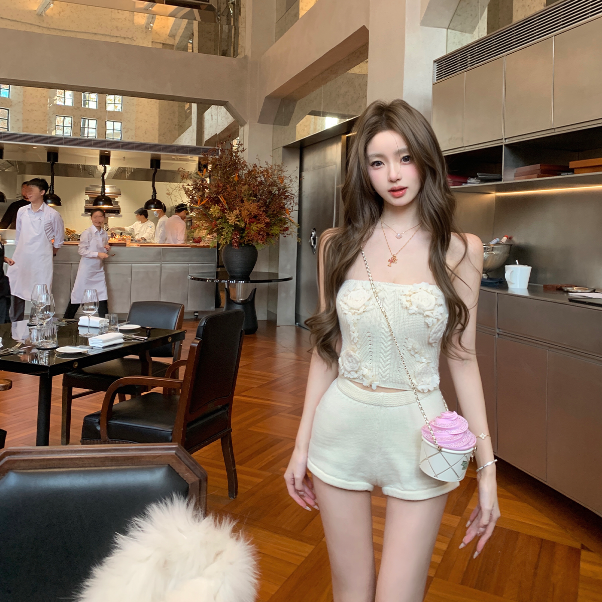 你的懒懒llan【纯白祷告】澳斐羊毛立体钩花针织套装LL-251207