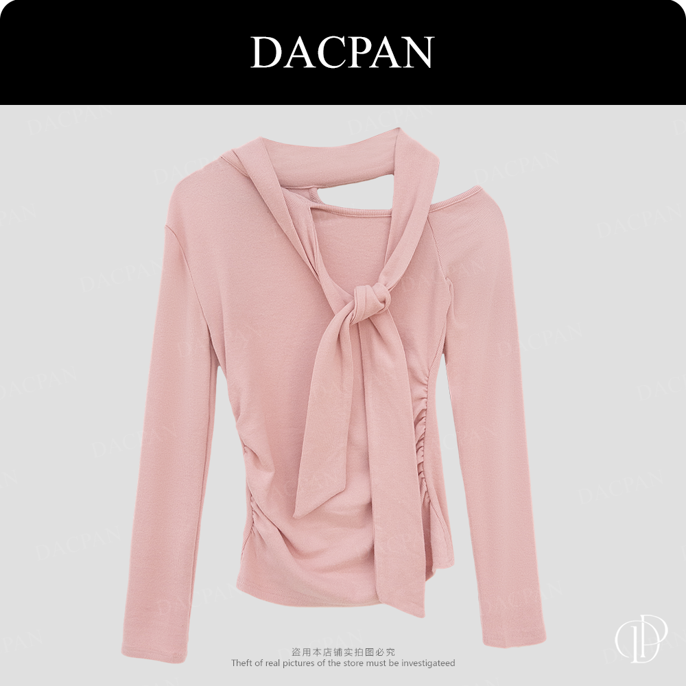 DACPAN-“礼物”性感露肩加绒飘带上衣2025/盼·PP 11682