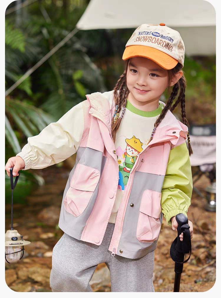 B305 女童连帽拼色外套春款宝宝儿童轻露营外衣小童童装春季衣