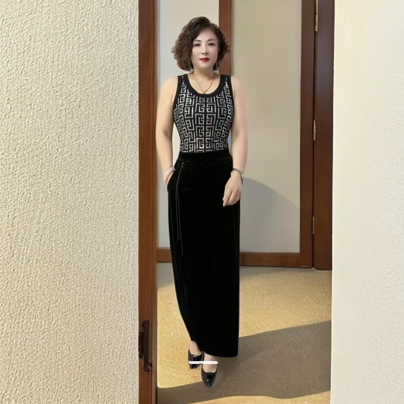 87240丝绒气囊阔腿裤