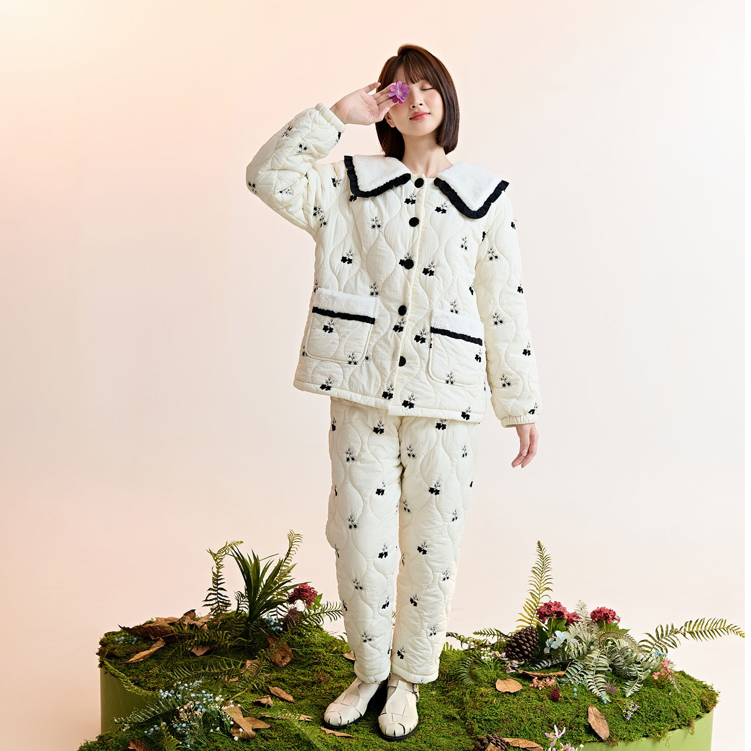 Fiarady/花丛丽影孤品捡漏34912024家居服女套冬天可外穿夹棉女套