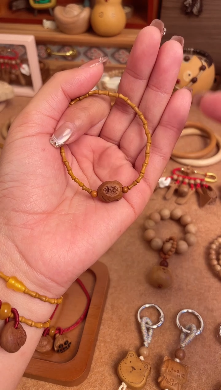 手串桃核竹节手串一物一拍加桃核锦鲤单圈