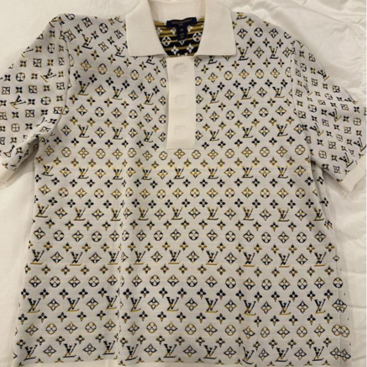 全新未使用 LOUIS VUITTON PARIS 满印短袖翻领 白棕/L