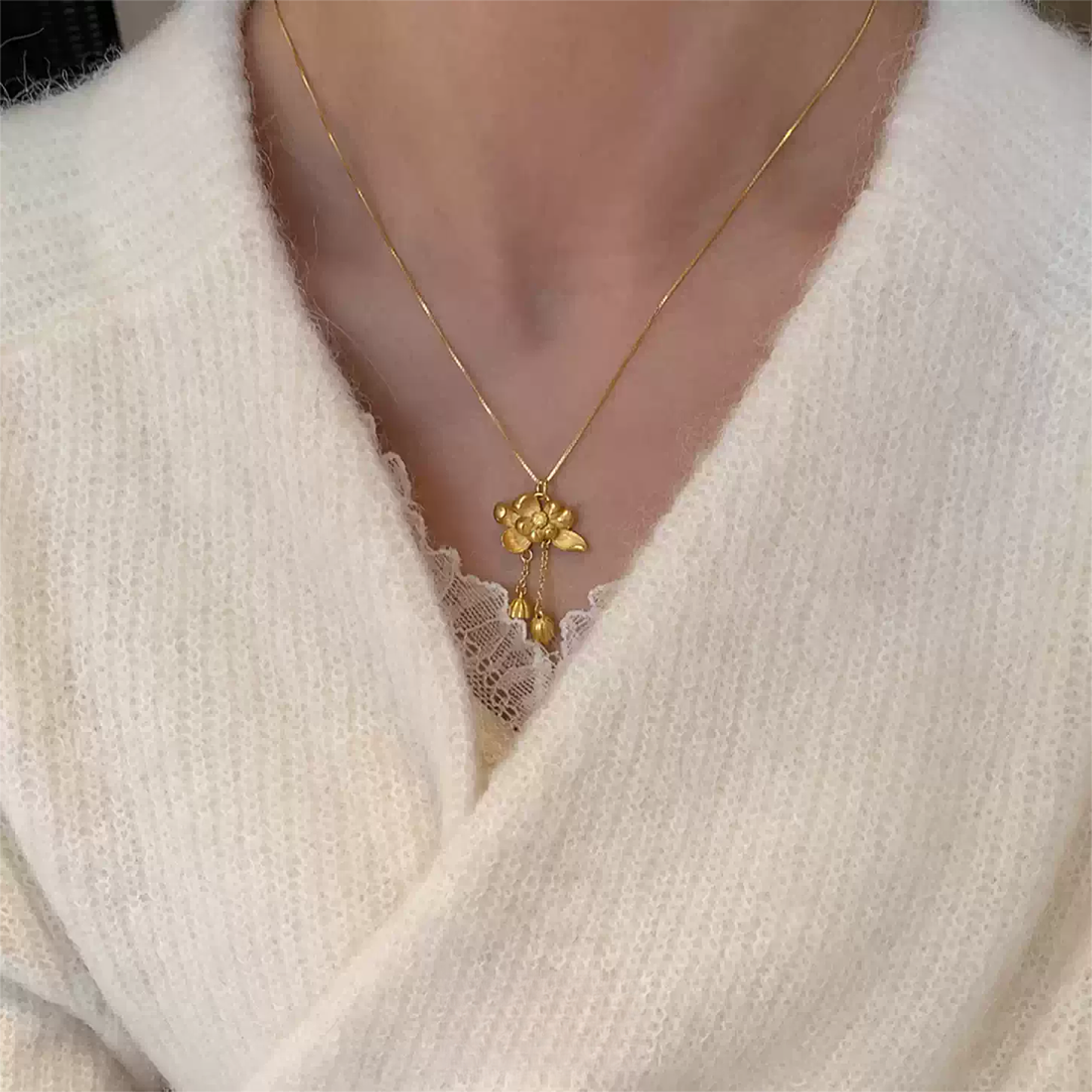 铜合金吊坠 新中式国风两世欢莲花莲蓬吊坠项链时尚百搭优雅项链商品图