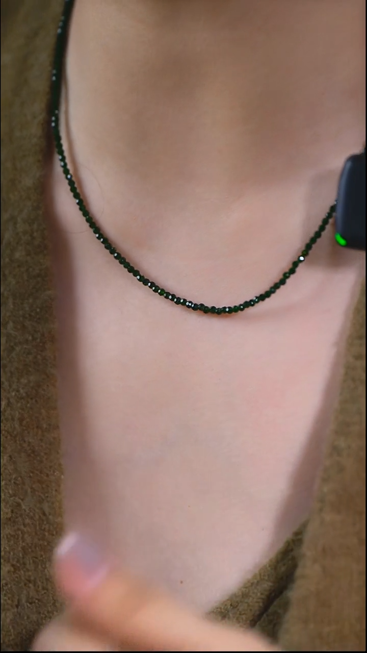 银S925镶嵌透辉石1锁骨链三圈手链