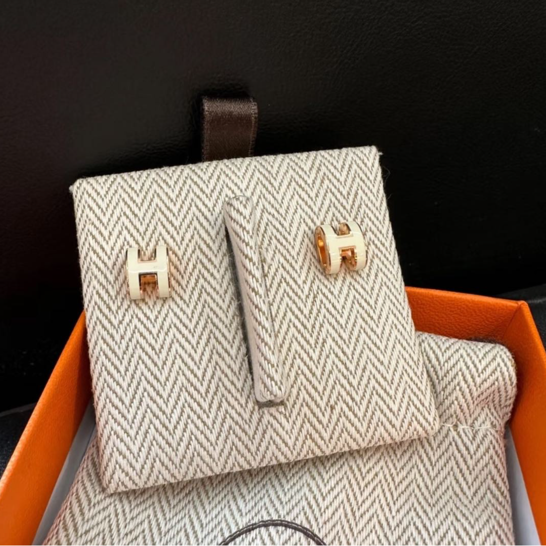 99新 Hermes/爱马仕 【66特价】  Pop H 耳环 Mini  玫瑰金 白色 