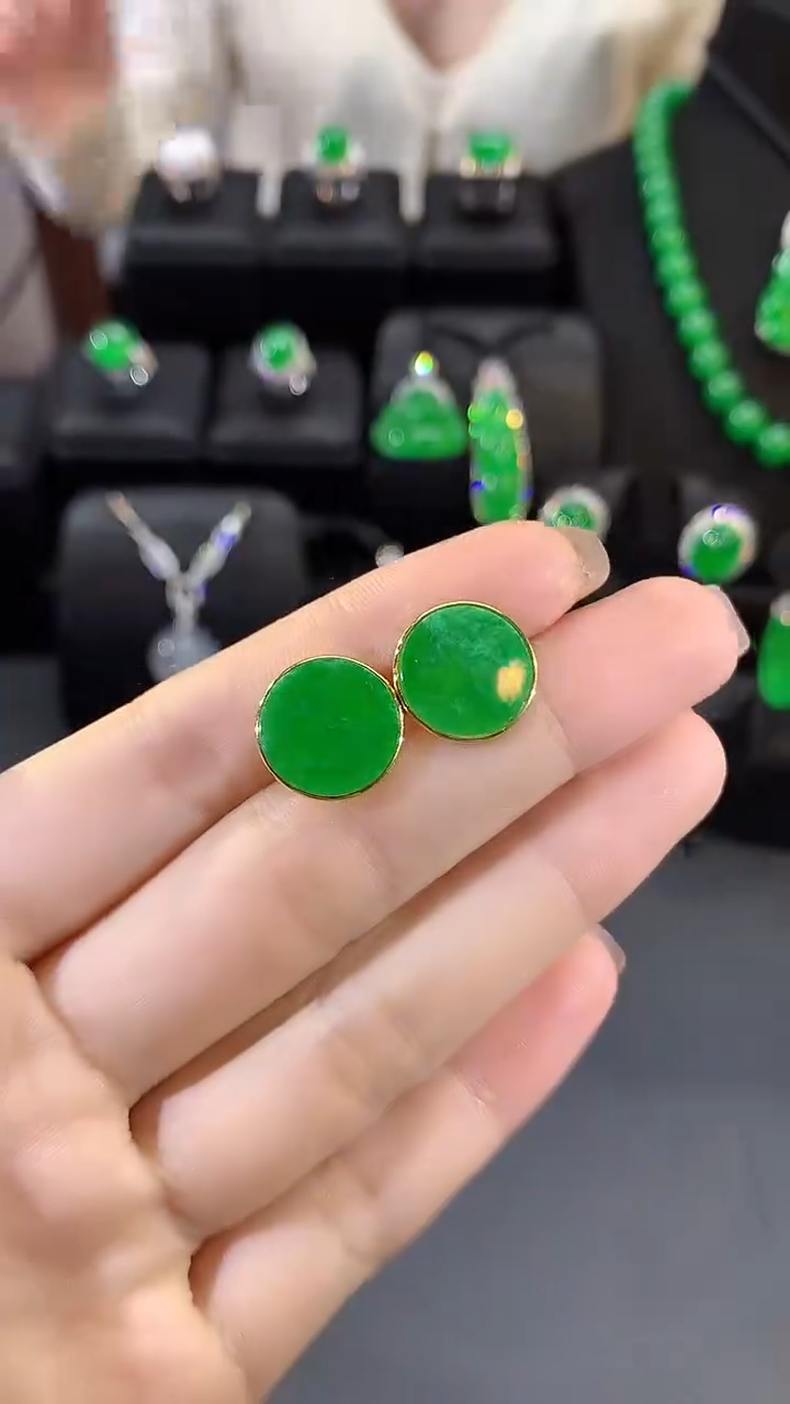 【闪购商品】翡翠耳饰银S925镶嵌翡翠耳钉 JHZB001