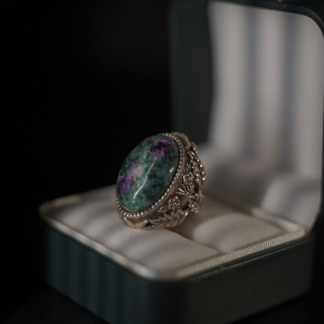 铜合金戒指 【翠山】复古重工铜合金戒指绿色彩色指环