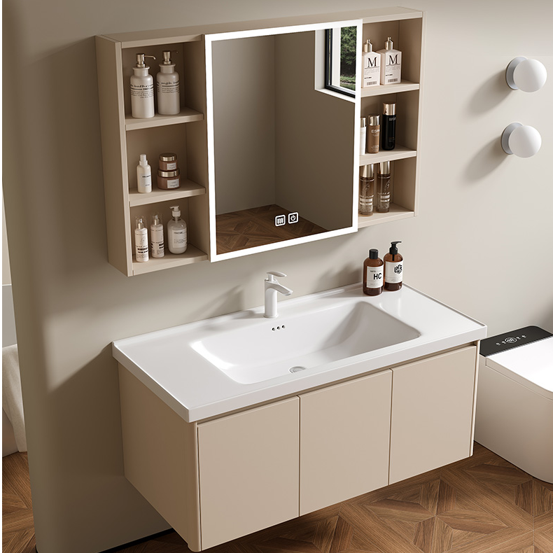 加厚蜂窝铝浴室柜陶瓷一体盆奶油风卫生间洗手洗脸洗漱台盆柜组合