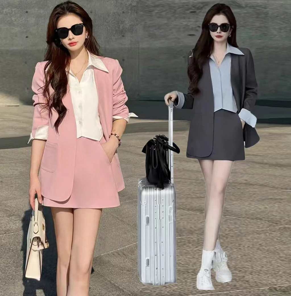 名媛高级感西装套装女2025春季新款气质减龄撞色外套半身裙11